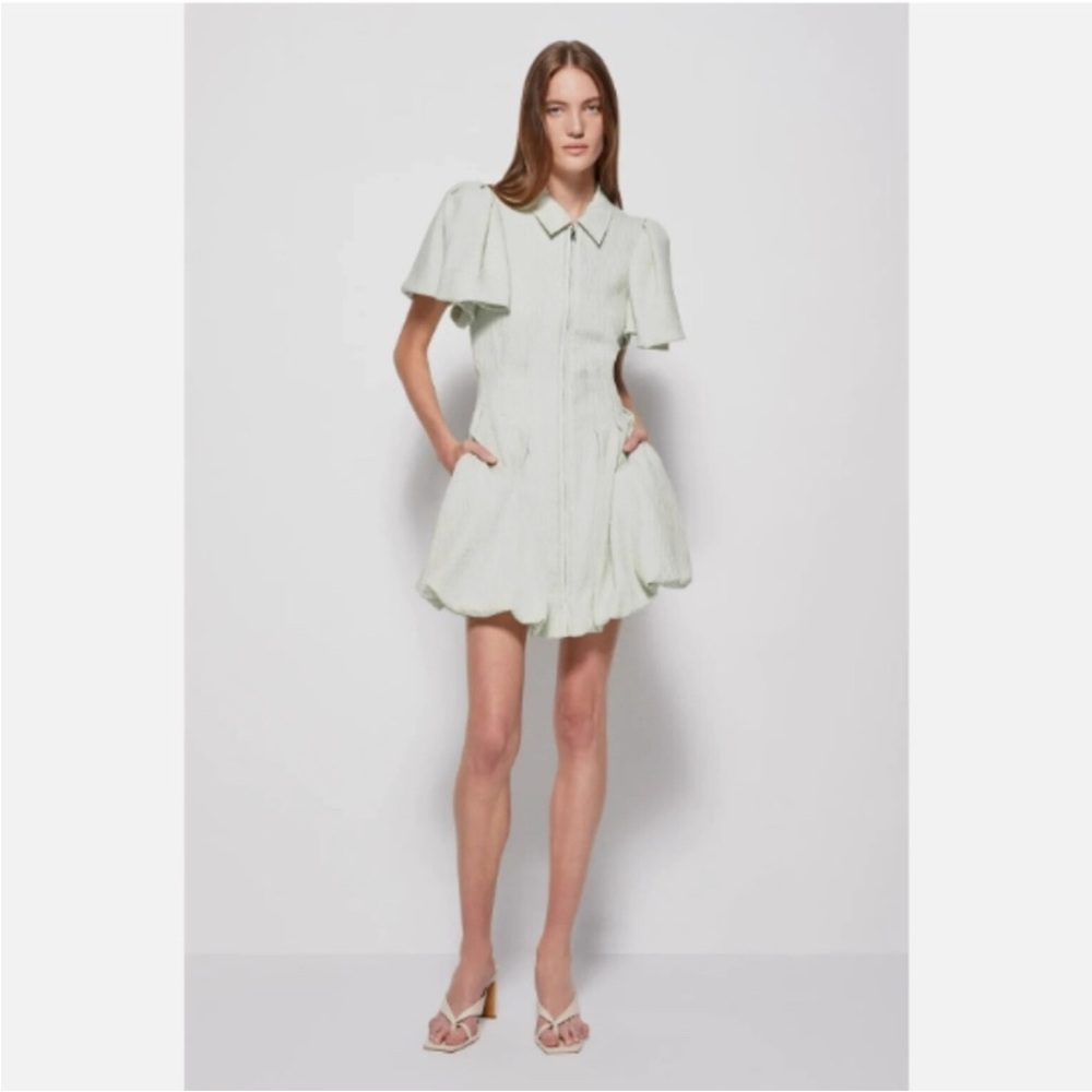Jonathan Simkhai Callista Zip-front Puff Sleeve Mini Dress Small Gorgeous!